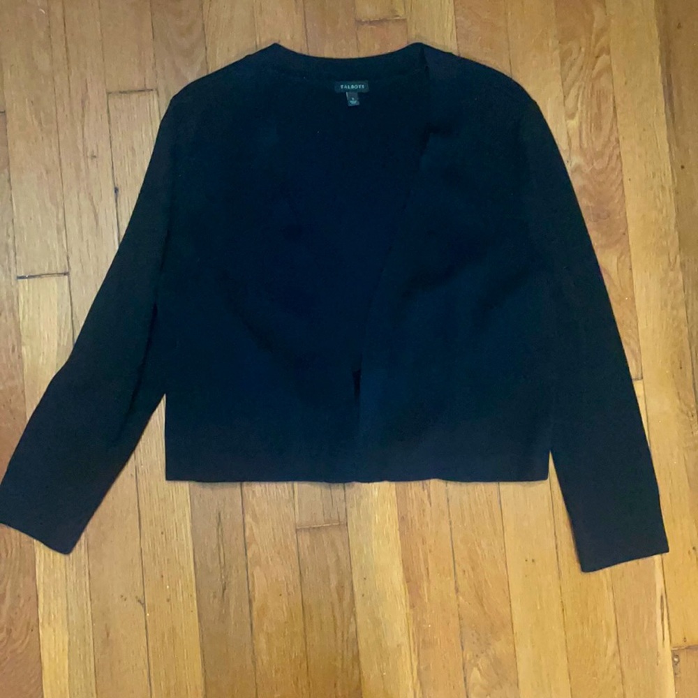 Talbots Black Knit Cardigan with Ruffle Hem